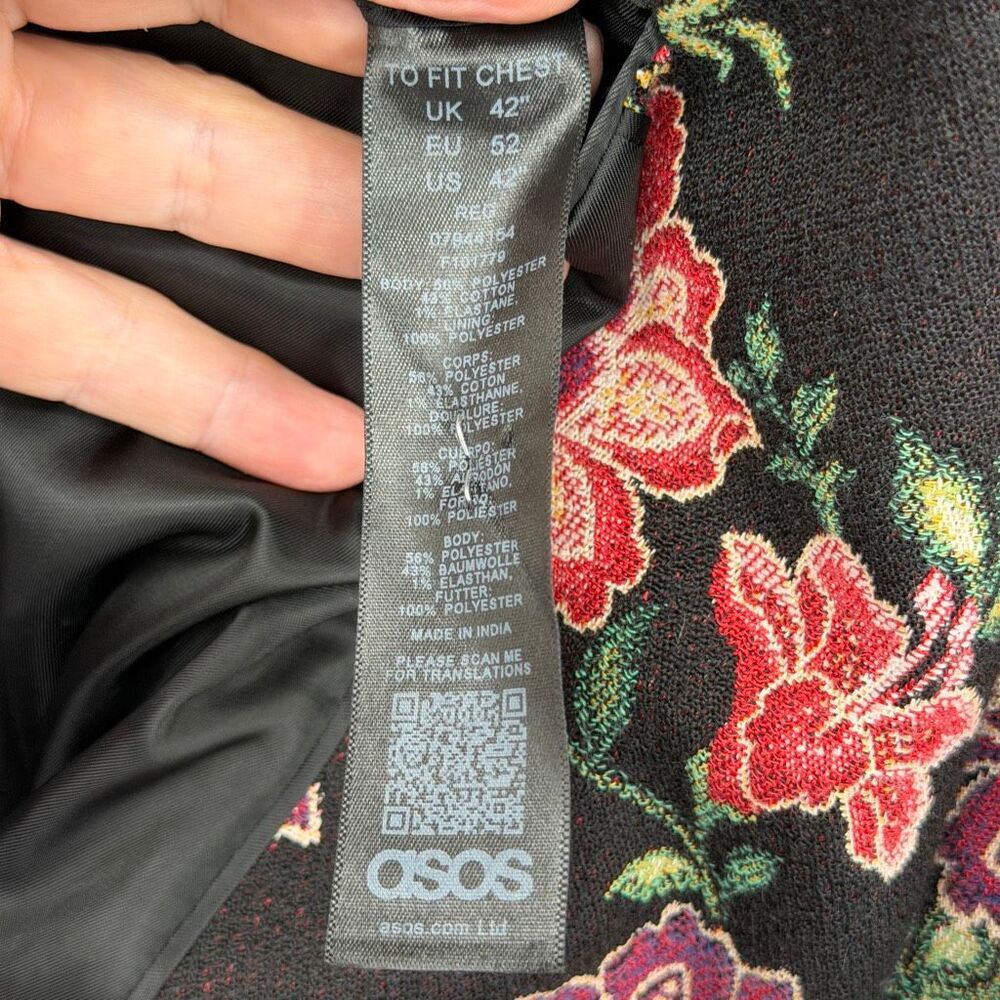 ASOS DESIGN slim suit in floral embroidery with taping Sz 42 - Picture 5 of 12